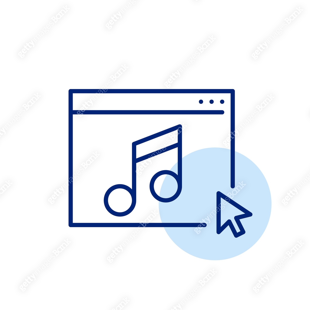 Web browser page, mouse click and note. Instant access to music content ...