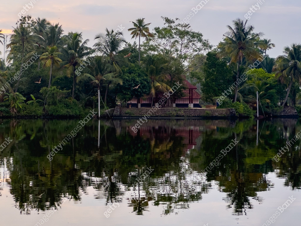 Cochin Temple on the banks of kochi backwaters in the indian state of Kerala ...