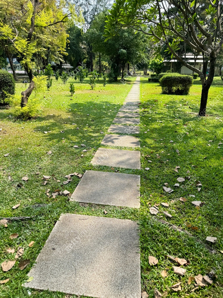 Image of square concrete paving slabs, garden park pathway footpath ...