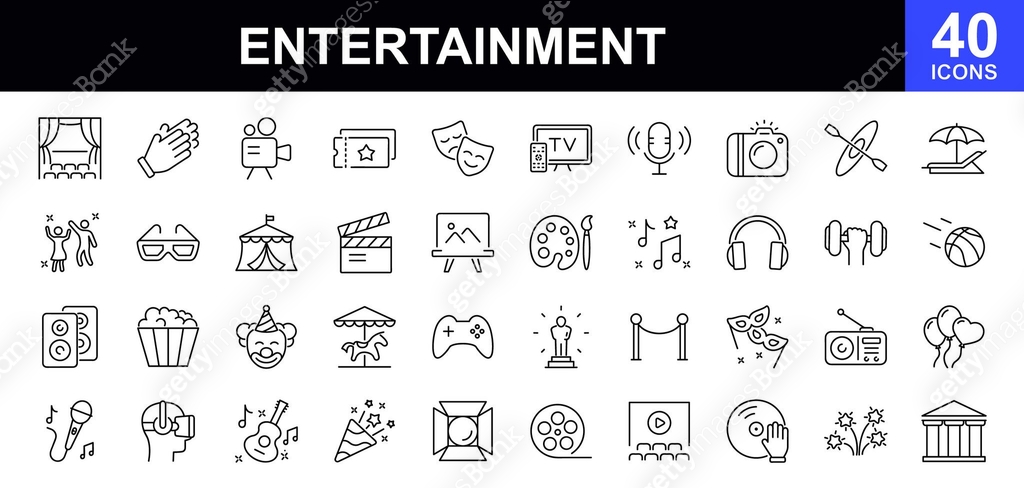 Entertainment icon set. Entertainment and arts icon collection ...