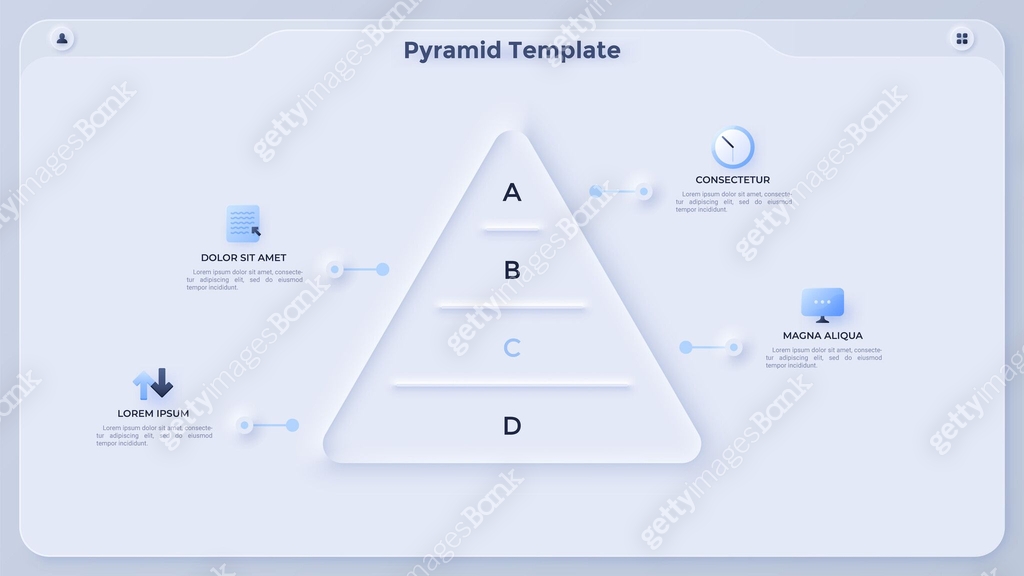 Data Visualisation Pyramid Pyramid diagram divided into four layers. Concept of hierarchical ...