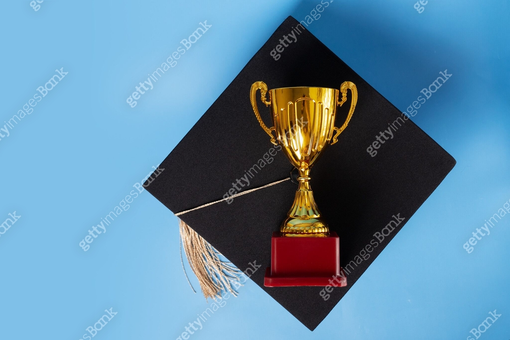 Award Cap Example Education prize, graduation cap and trophy cup, university ceremony ...