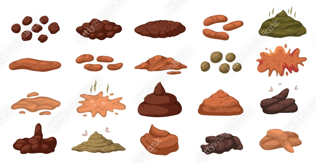 Cartoon poop elements. Animals, pets, dogs or humans excrements ...