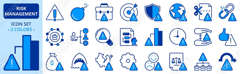 Icons in two colors about risk management. Editable stroke 이미지 ...