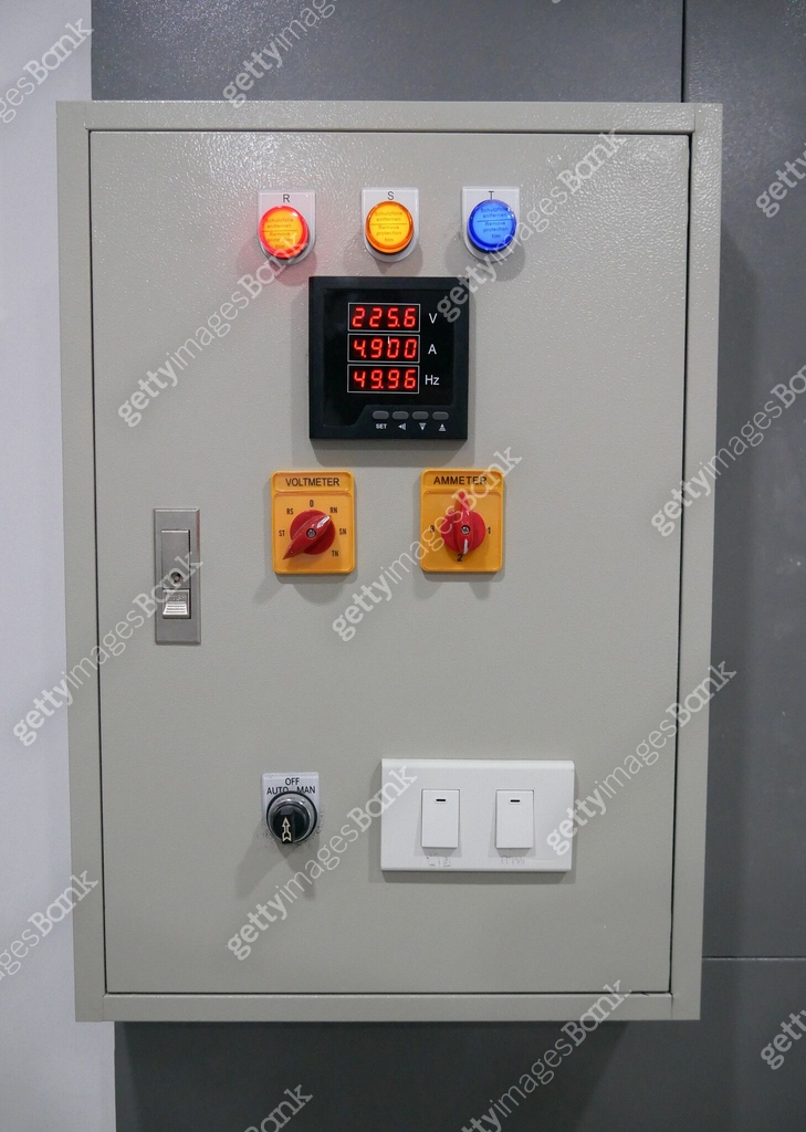 electrical control panel with multiple control switches and status ...