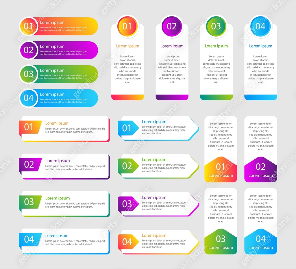 Gradient Box Element Design Infographic Vector Eps 10 Set. Buttons and Text Boxes Collection ...