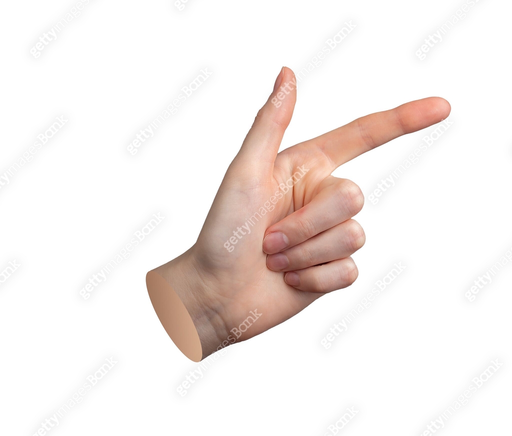 Hand gesture with pointing finger, indicating sign. Index finger ...