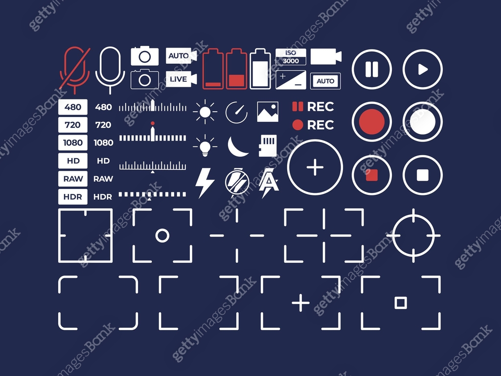 set camera icon microphone battery timer flash rec spot metering ...