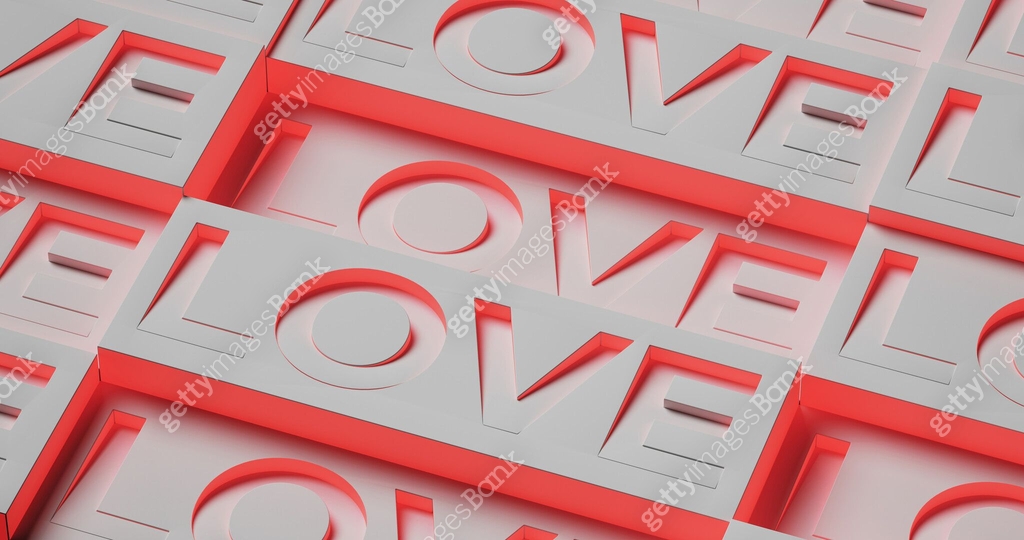 A repeating pattern of 3D words