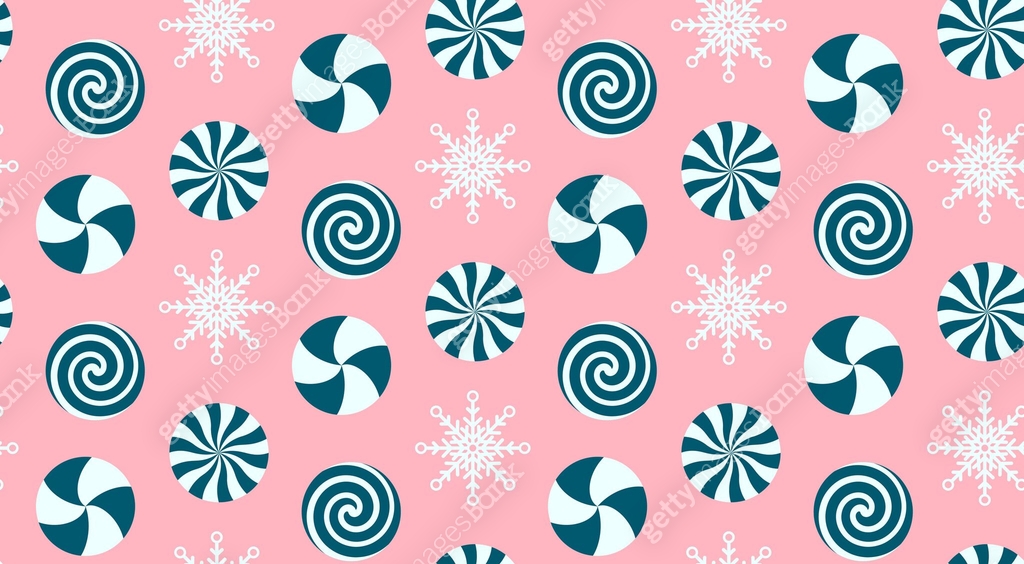 Christmas peppermint swirl candies and snowflake seamless pattern ...