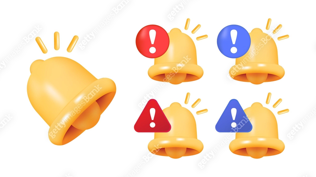 3D Notification Ring Bell Set Icon for Social Media Reminders ...