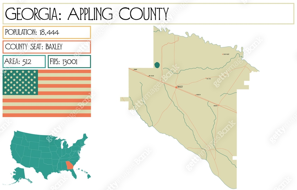 Appling County Map Large and detailed map of Appling County in Georgia USA. 이미지 ...