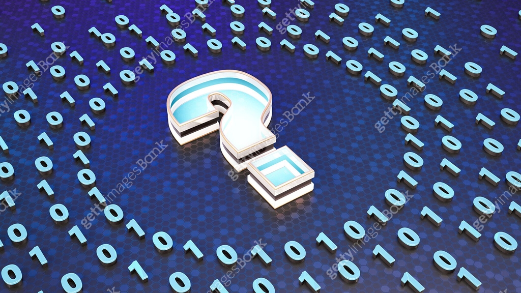 Questioning the Technology. Question Mark with Binary Code 이미지 ...