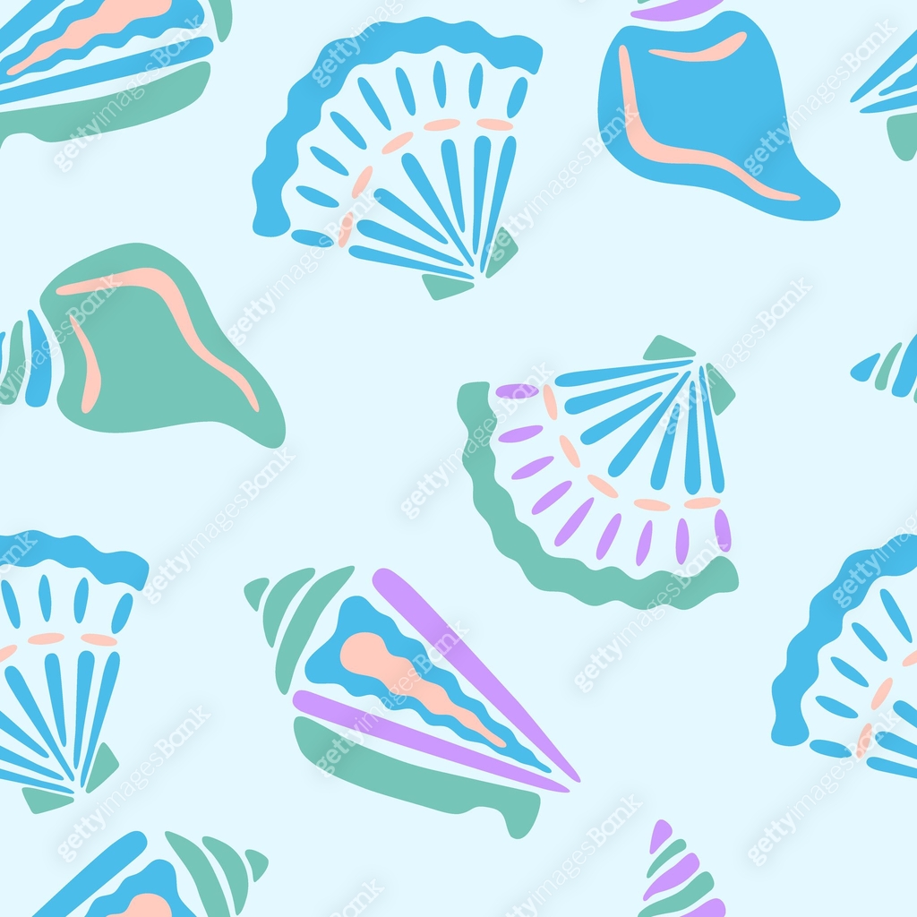 Blue seashell vector seamless pattern. Summer underwater repeat surface ...