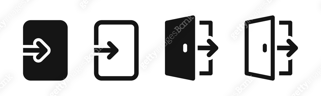 Login and logout account icons. Login, logout icons. Door icons. Door ...