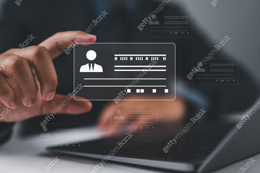 Digital identification or digital ID concept. Businessman use laptop ...