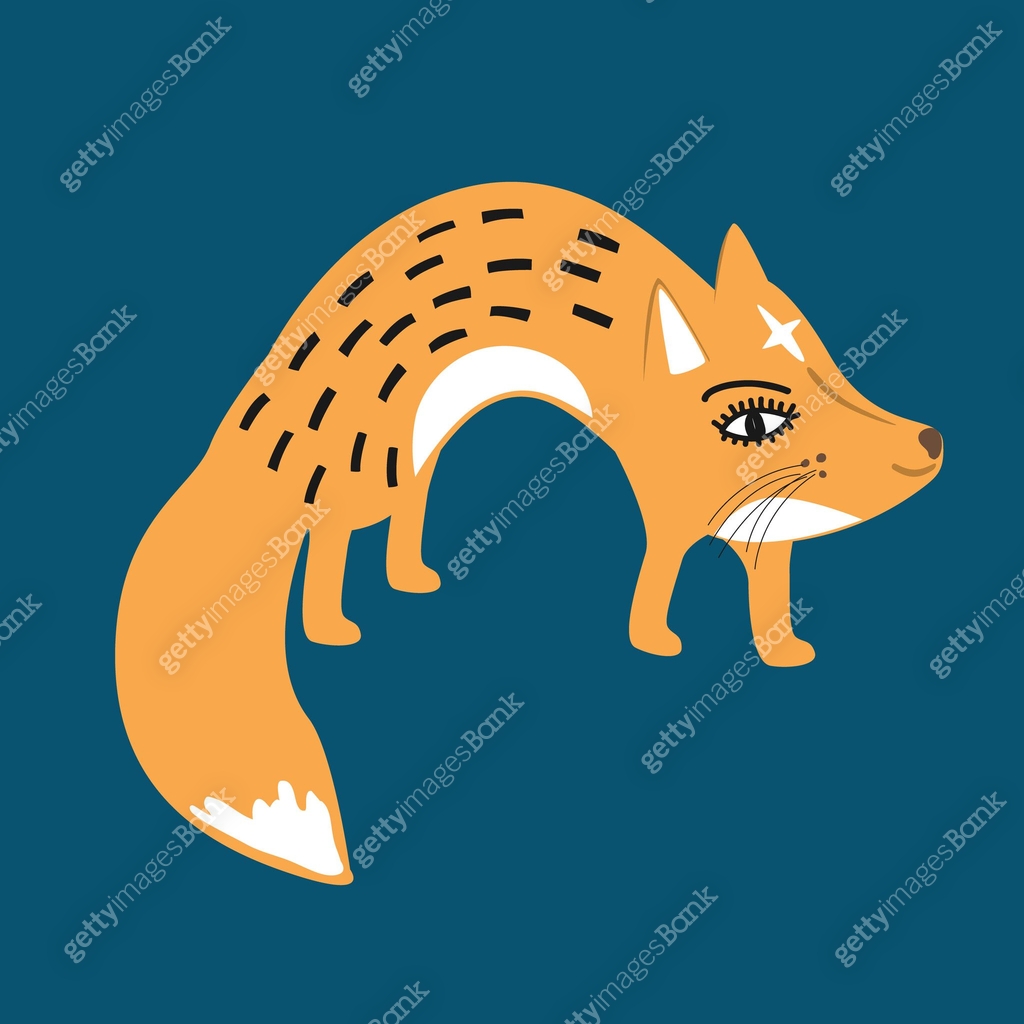 Sweet fox illustration in naive hand drawn style. Cartoon animal ...
