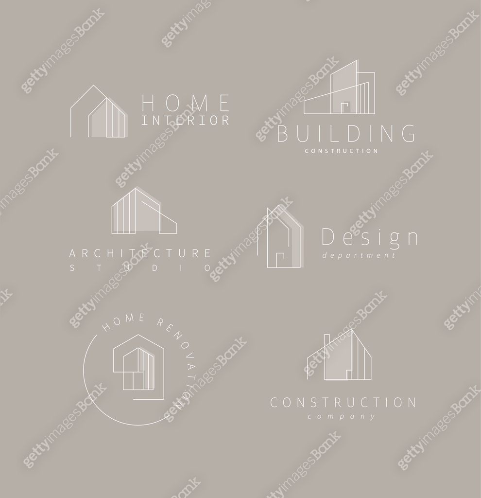 Buildings labels with lettering in modern linear style grey bg 이미지 ...
