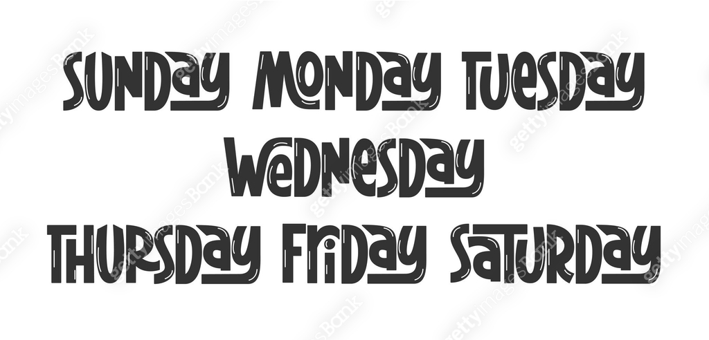 Week Names Stencil Week Days Names Handwritten Set. Seven Days Hand Lettering Collection ...