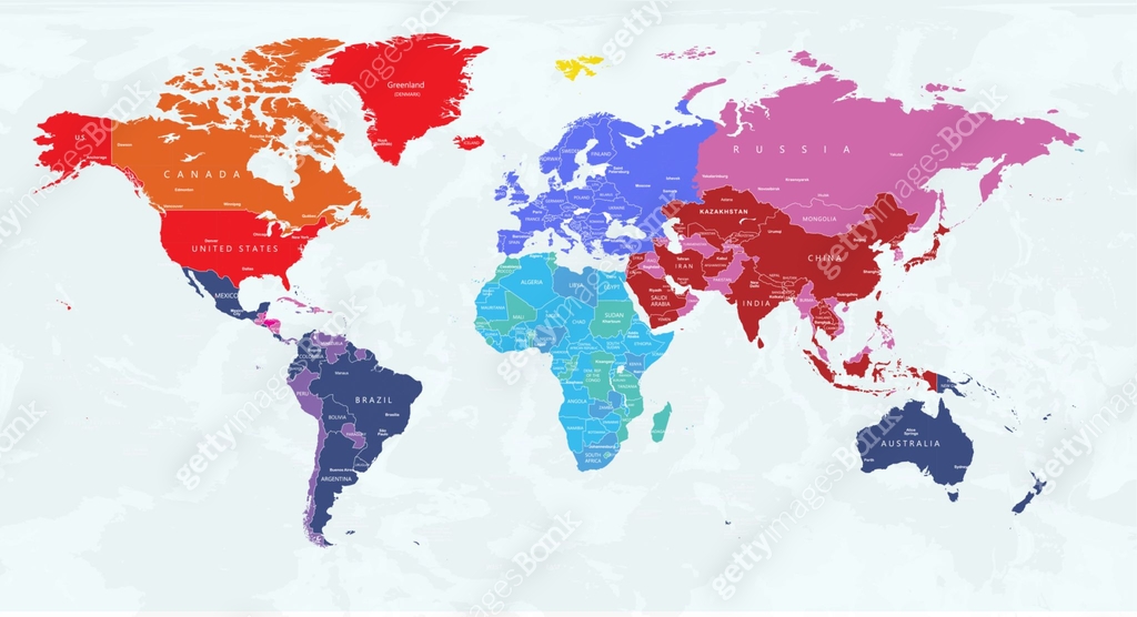Highly Detailed World Map with Color-Coded Continents for Easy ...