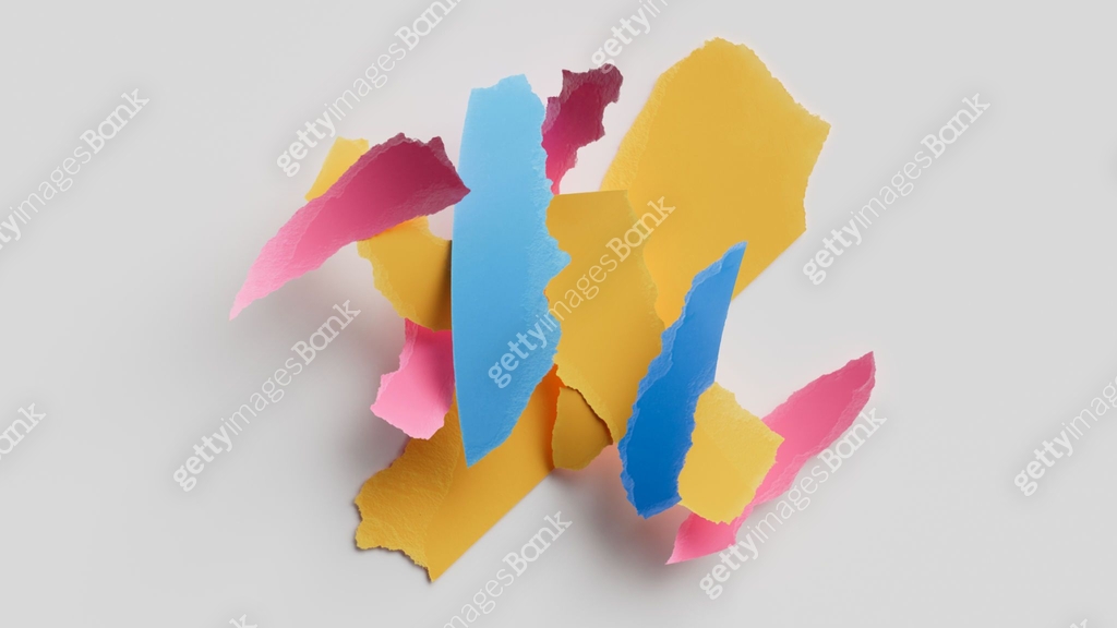 3d render, blank ripped colorful paper pieces isolated on white ...