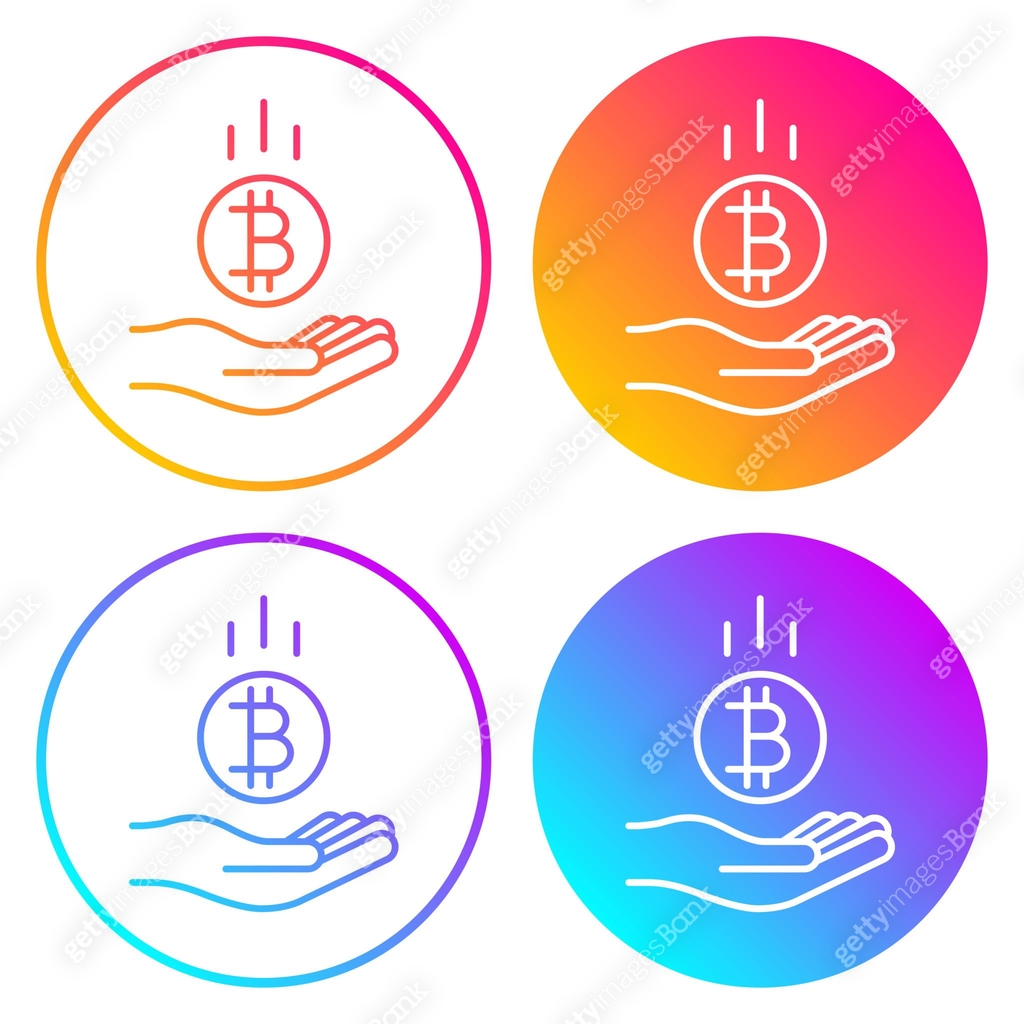 Bitcoin coin falling in hand. Round icons with color gradients 이미지 ...