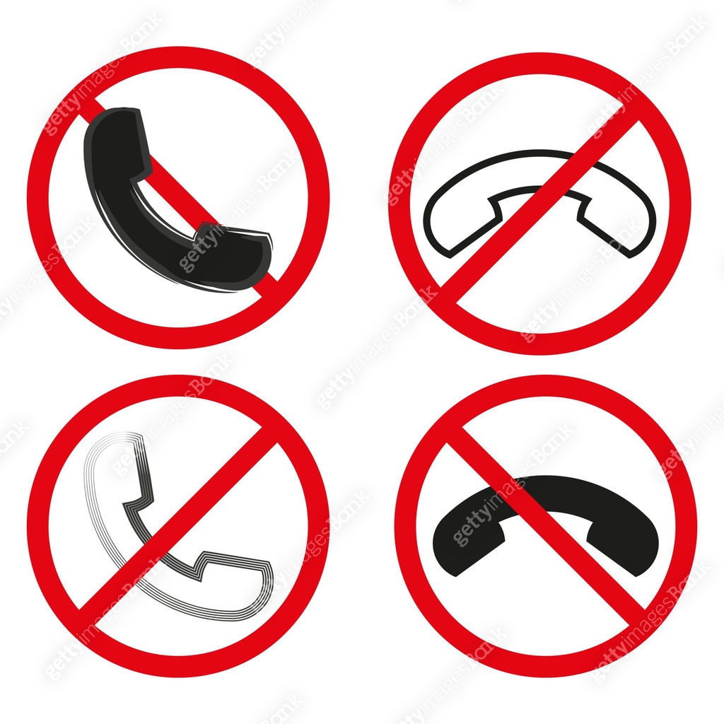 Telephone Prohibit No phone icon set. Red prohibition signs. Four telephone handset ...