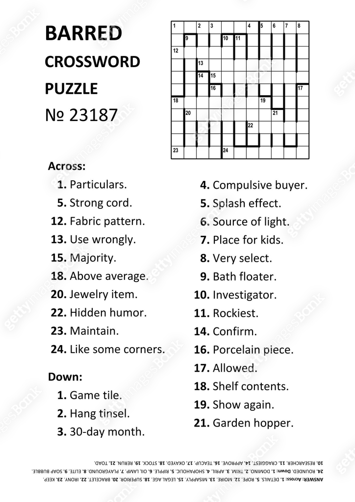 Barred crossword puzzle game № 23187 General knowledge family Barred crossword puzzle game № 23187 General knowledge family