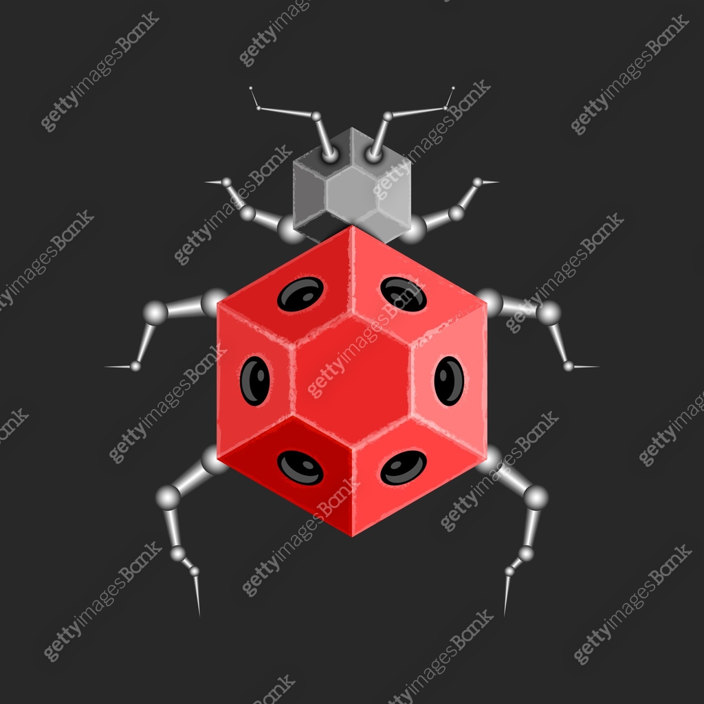 Cybernetic ladybug robot with red hexagonal body and intricate robotic ...