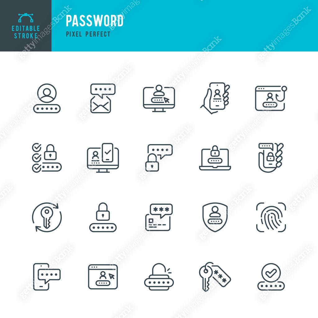 Password - set of vector linear icons. Pixel perfect. Editable stroke ...