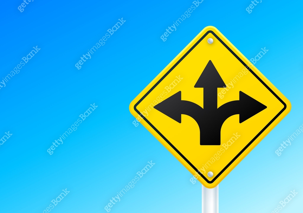 Direction Choice Moving Forward Left Center Right Turn Yellow Traffic ...