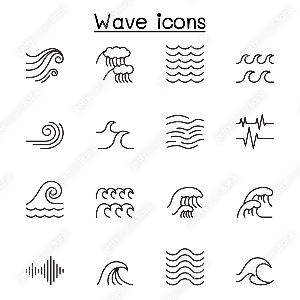 Wave icon set in thin line style, editable stroke 이미지 (2174083292) 일러스트 ...