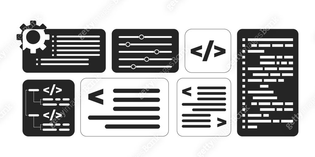 Software development programming interface black and white 2D line ...
