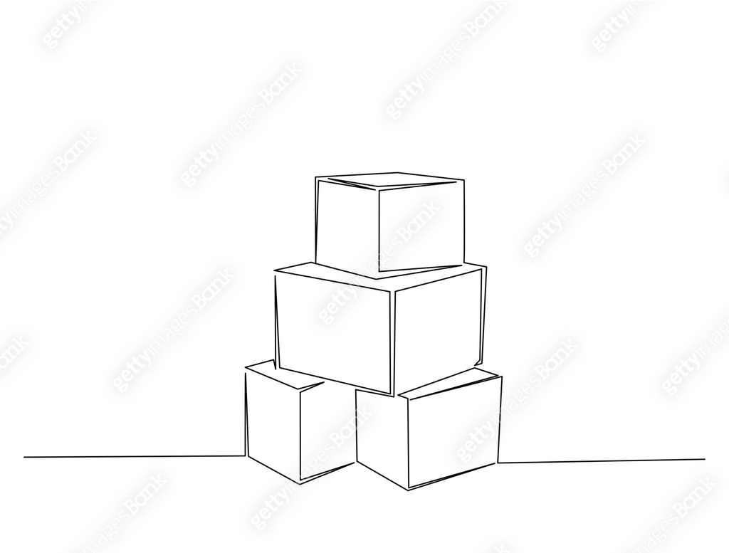 Simple Stack of cardboard boxes line art vector illustration. Editable ...