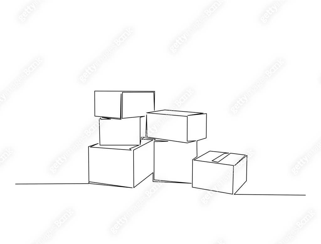 Continuous one line drawing of cardboard boxes. Simple Stack of ...