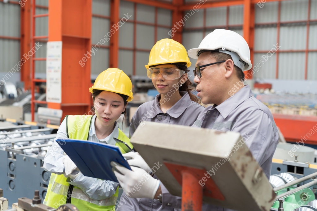 Asian male and female factory worker work training for conveyor at ...