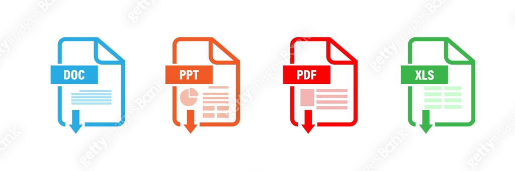 File format extensions. doc, xls, ppt, pdf file format document icons ...