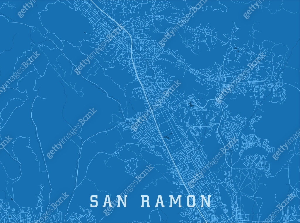 San Ramon CA City Vector Road Map Blue Horizontal 이미지 (2175865242) 일러스트 ...