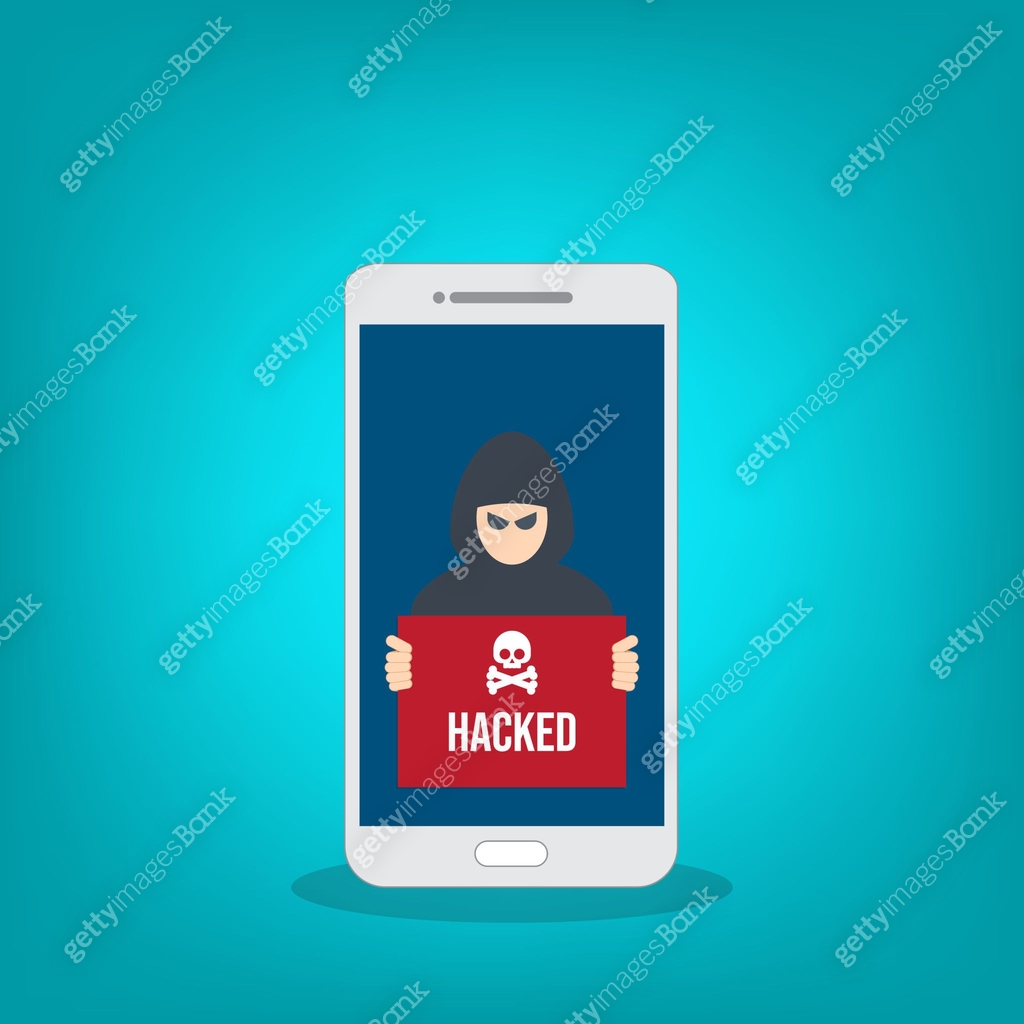Hacker with hacked note on mobile phone , stealing confidential data ...