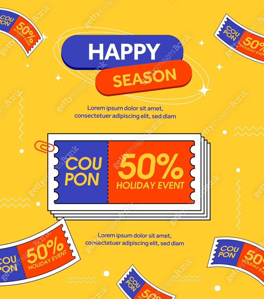 Happy season coupon banner template with stack of coupons, percentage ...