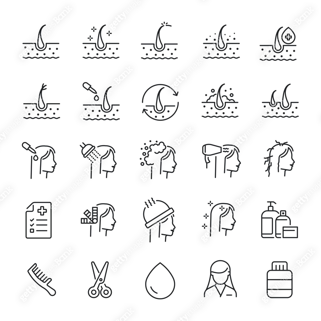Hair care, treatment, beauty line icons. Editable stroke. For website ...