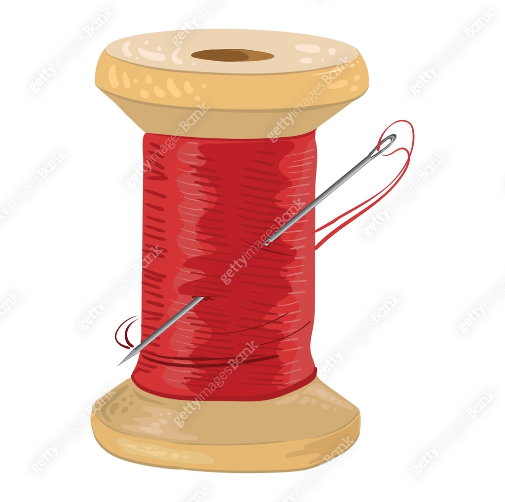 Spool of red thread with a needle. Sewing tool 3d realistic. 이미지 ...
