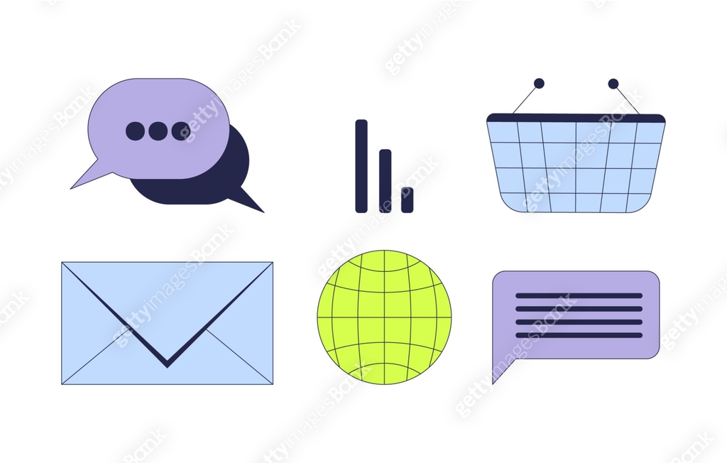 Digital communication social network 2D cartoon objects set 이미지 ...