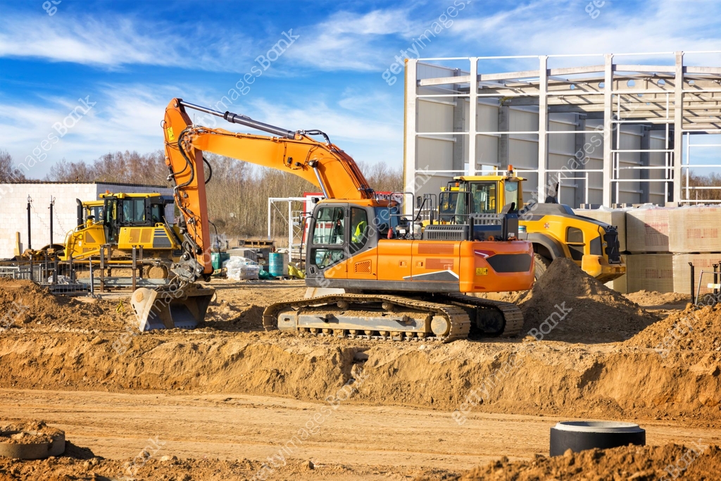 Construction machines at a warehouse construction site 이미지 (2184305359 ...
