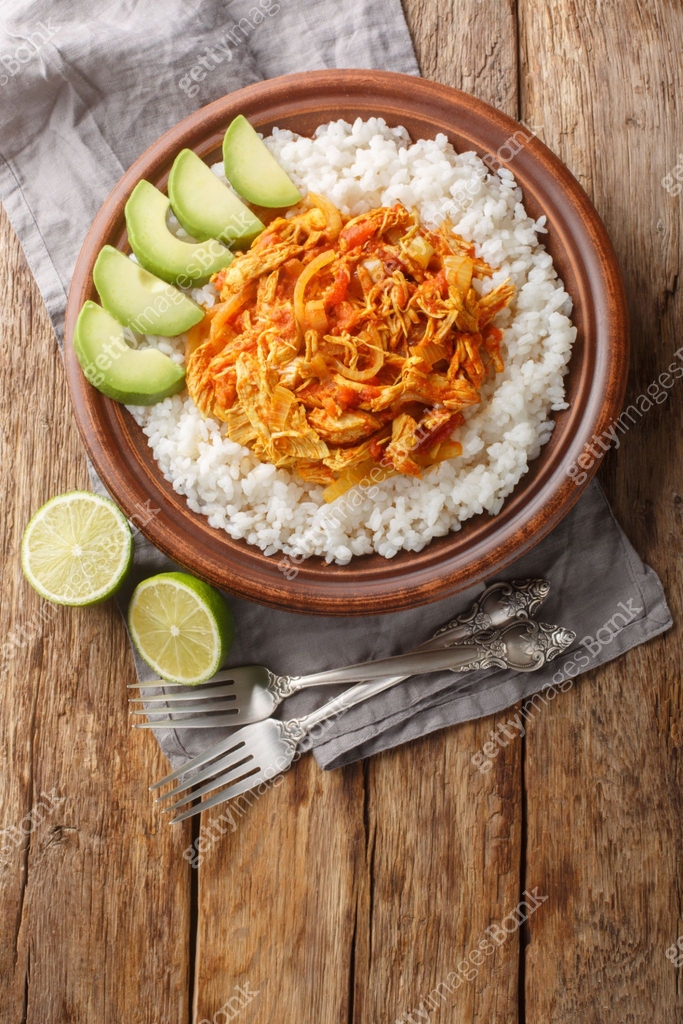 Tinga Rice Mexican shredded chicken Tinga cooked with onion, garlic and tomatoes ...