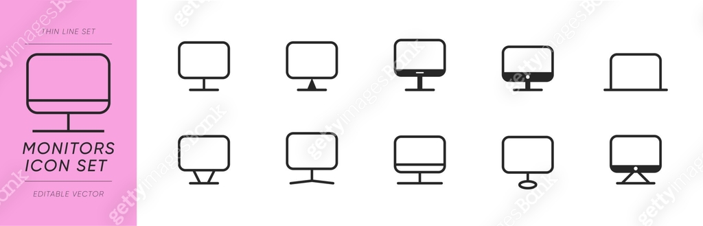 Thin line monitor icon set. Editable vector monitor screen display ...