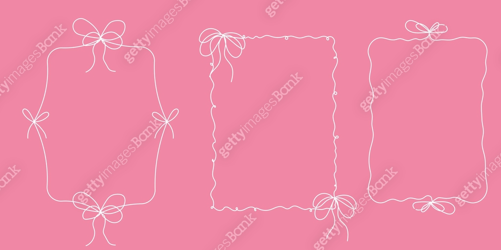 Coquette pink frame ribbon lace bow, pink wavy border y2k retro set ...