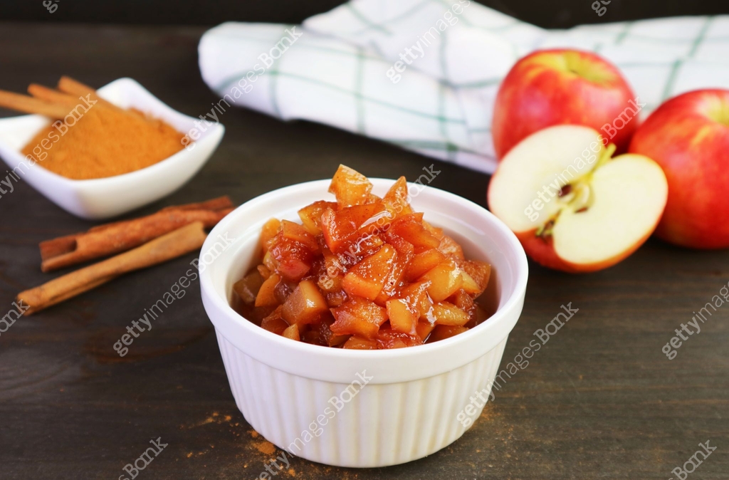 Cinnamon Compote Closeup of freshly cooked caramelized homemade apple cinnamon compote ...