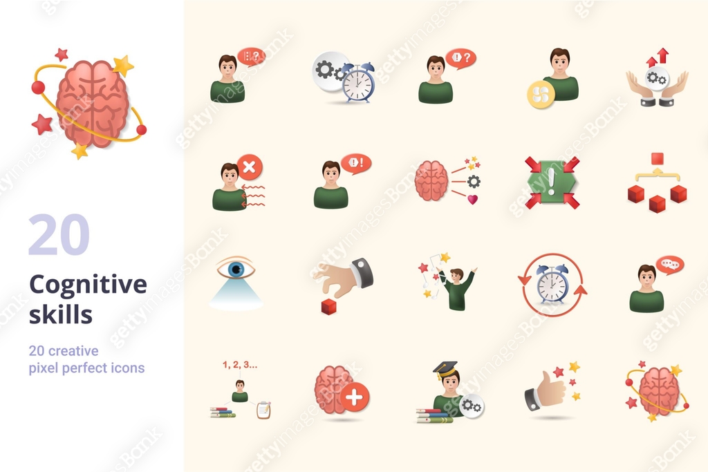 Cognitive skills icons representing thinking, learning, and problem ...