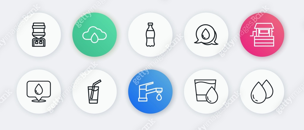 Set line Water tap, Well, drop with location, Glass water, speech ...